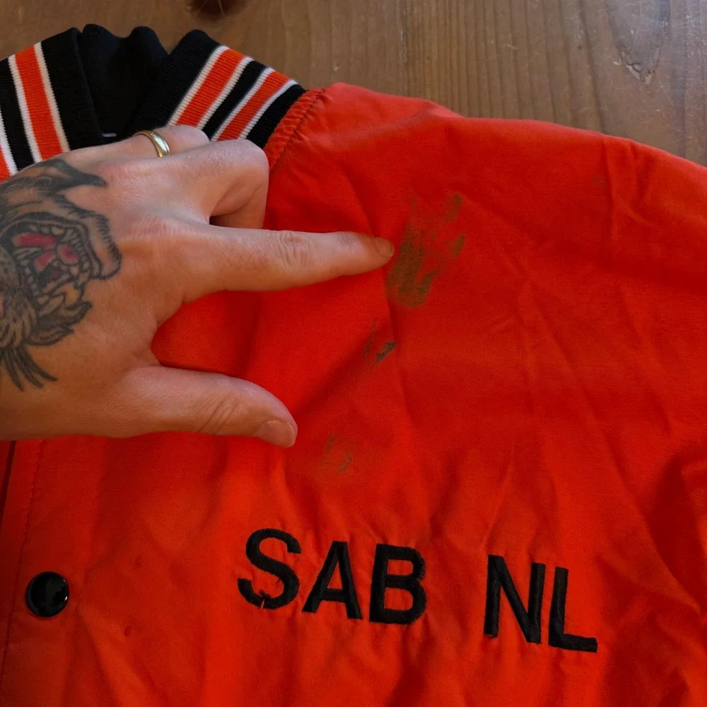 Vintage West Wind Dawgs Bomber Jacket Orange Black Varsity XL Made in USA